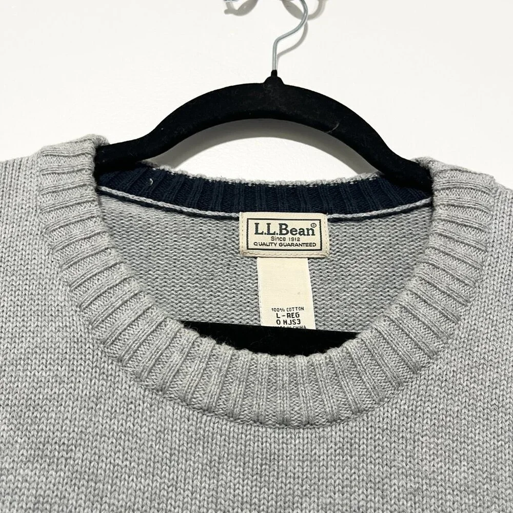 LL Bean Mens Thick 100%  Cotton Sweater L Gray Crewneck Preppy Normcore Heritage